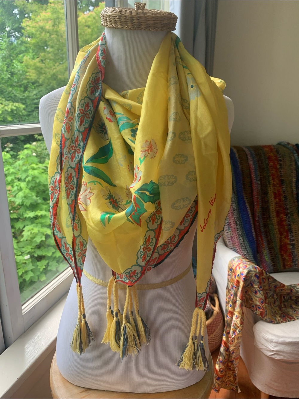 Johnny Was Yellow Silk Scarf